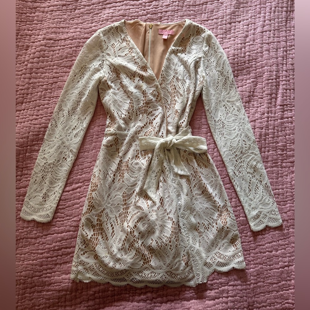 COPY - white lace long sleeve wrap around romper